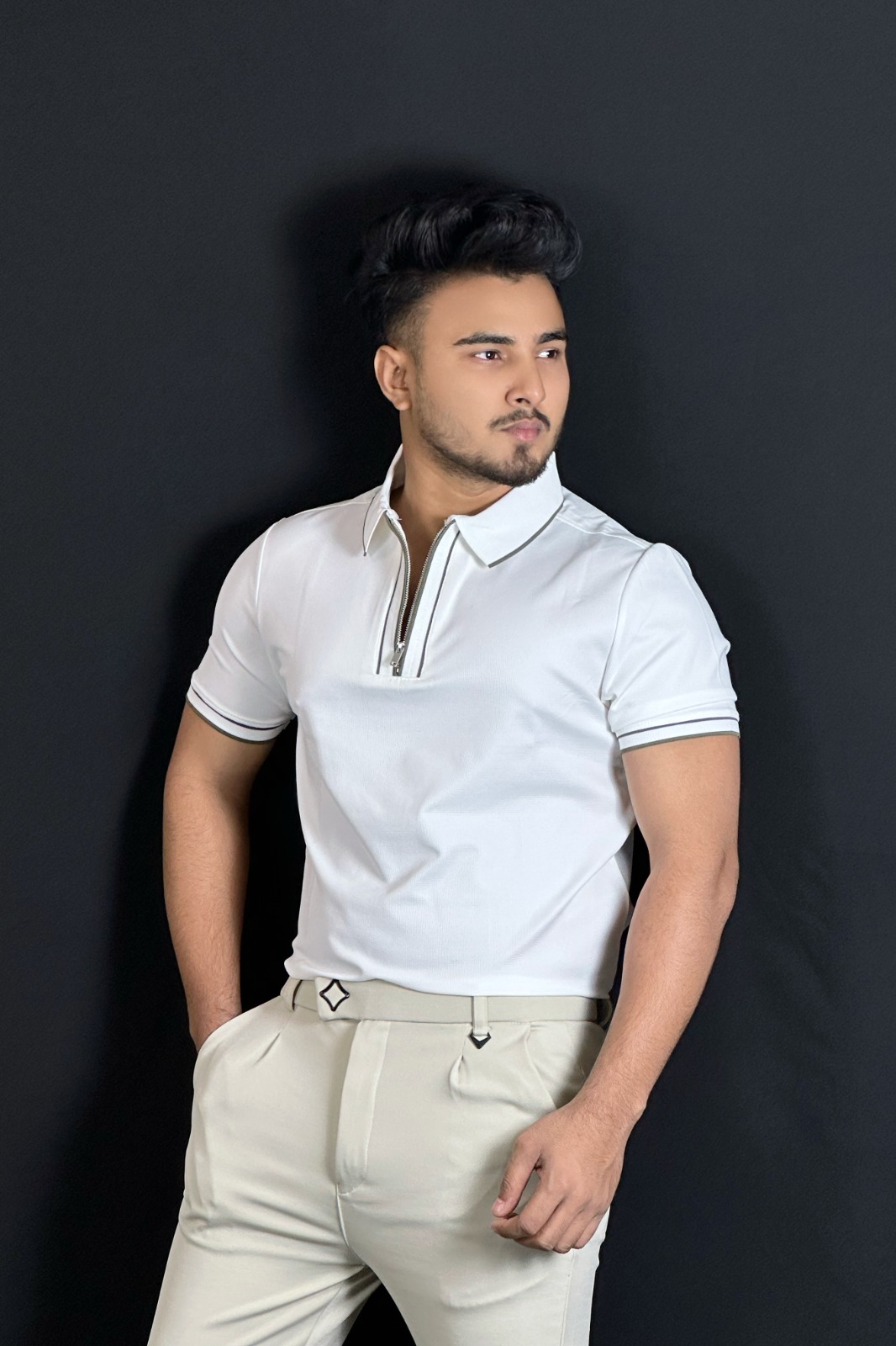 সাদা কালার পোলো টি-শার্ট-ZIPPER